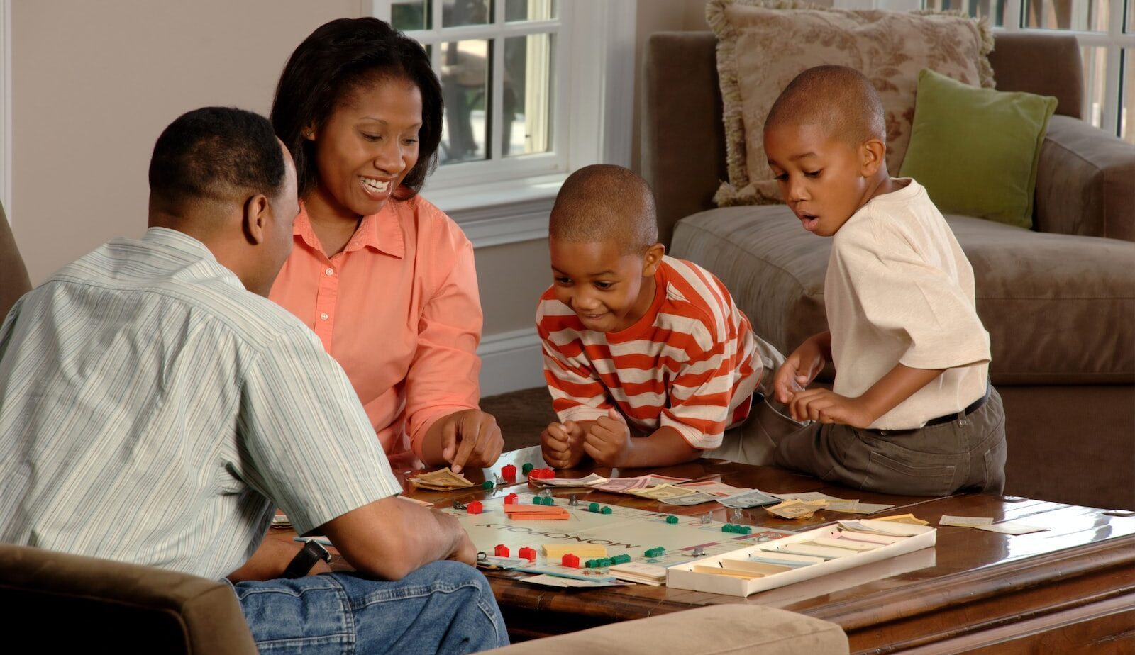 family playing board games